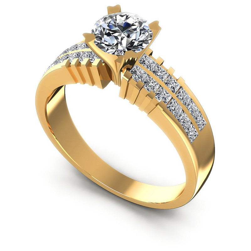 Princess and Round Diamonds 0.90CT Engagement Ring in 14KT White Gold