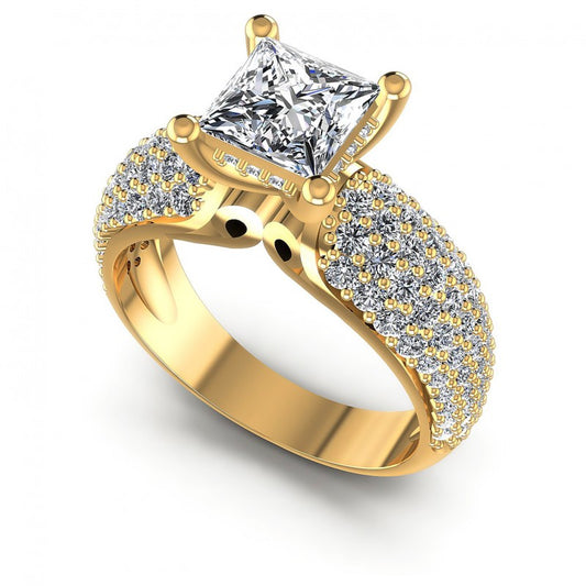 Princess and Round Diamonds 1.35CT Engagement Ring in 14KT White Gold