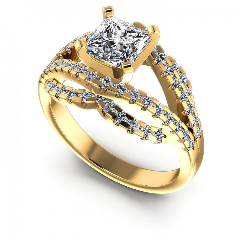Princess and Round Diamonds 1.10CT Engagement Ring in 14KT White Gold