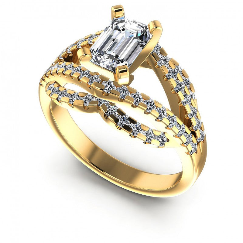 Round and Emerald Diamonds 1.10CT Engagement Ring in 14KT White Gold