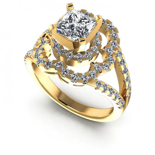 Princess and Round Diamonds 1.30CT Engagement Ring in 14KT White Gold