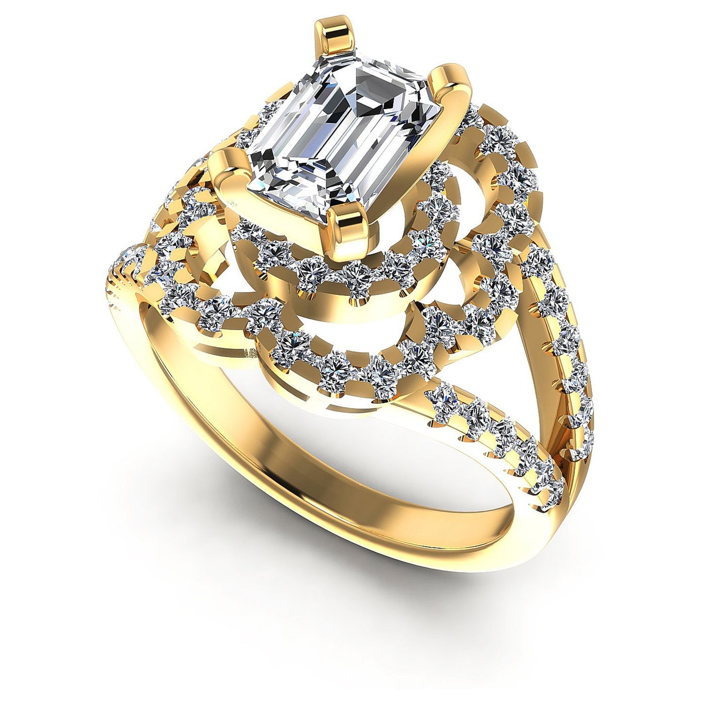 1.75CT Emerald And Round  Cut Diamonds Engagement Rings