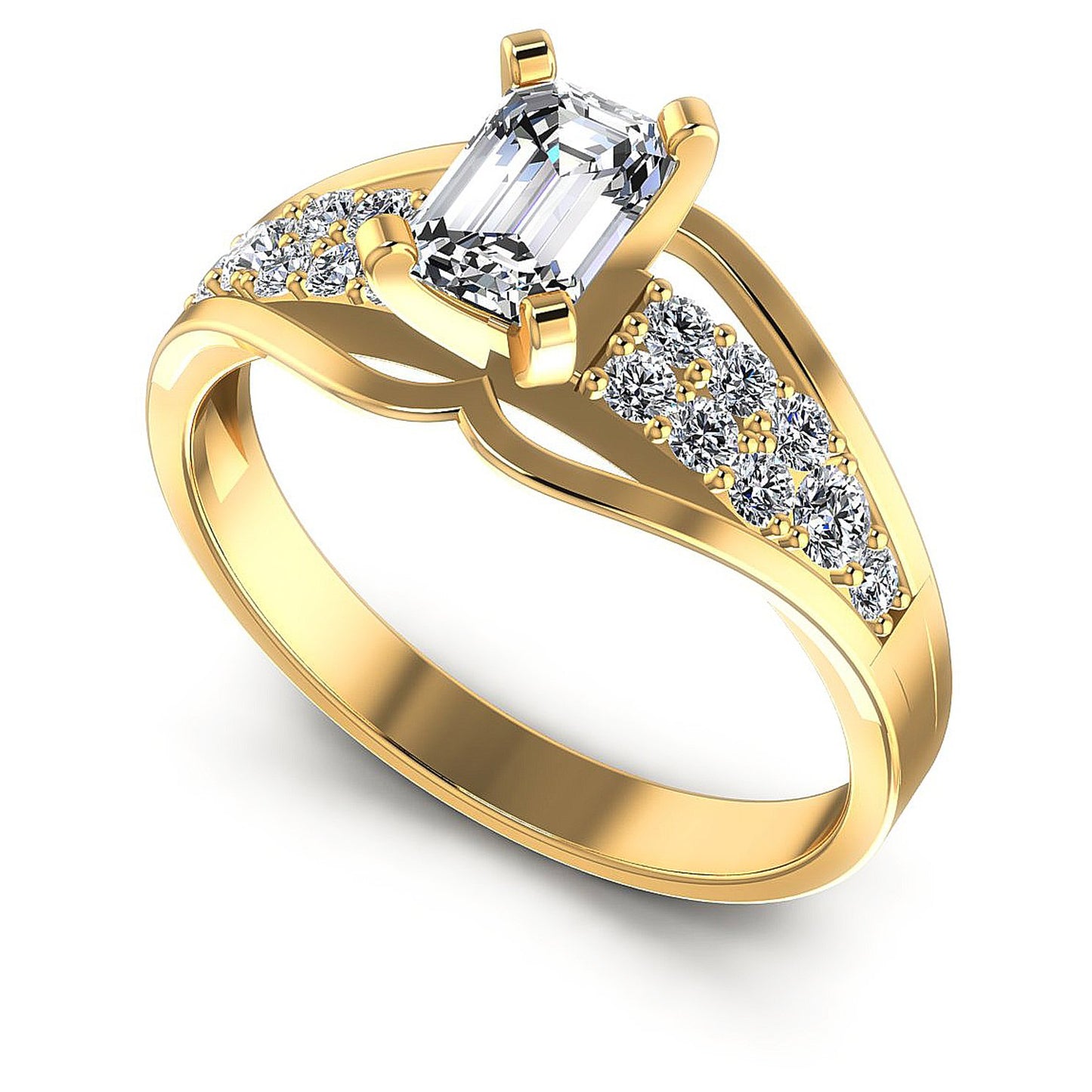 0.70CT Emerald And Round  Cut Diamonds Engagement Rings