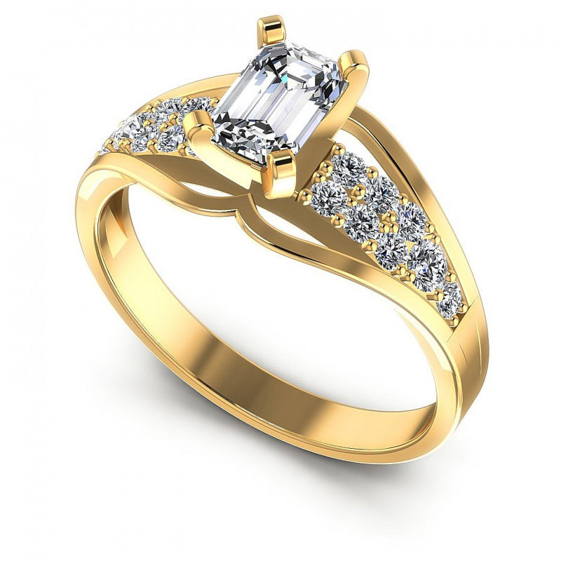 Round and Emerald Diamonds 0.70CT Engagement Ring in 14KT White Gold