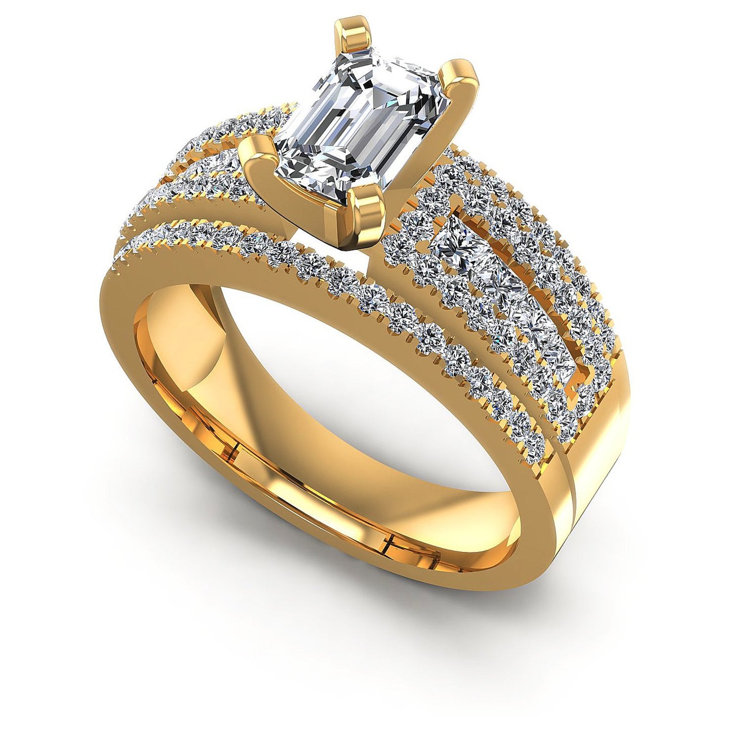 1.60CT Emerald And Princess And Round  Cut Diamonds Engagement Rings