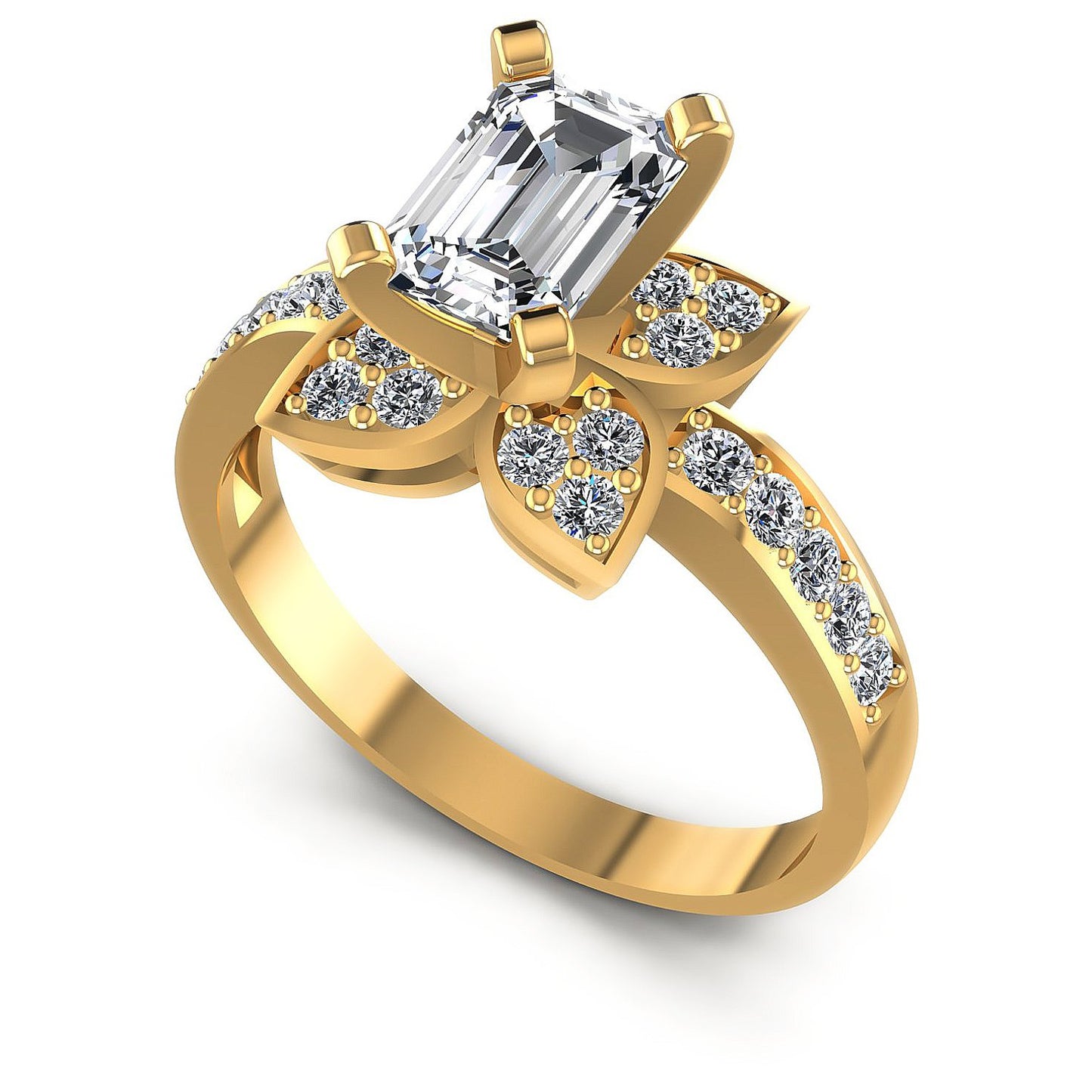 0.75CT Emerald And Round  Cut Diamonds Engagement Rings