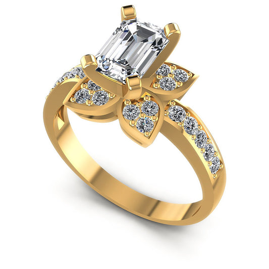 0.75CT Emerald And Round  Cut Diamonds Engagement Rings