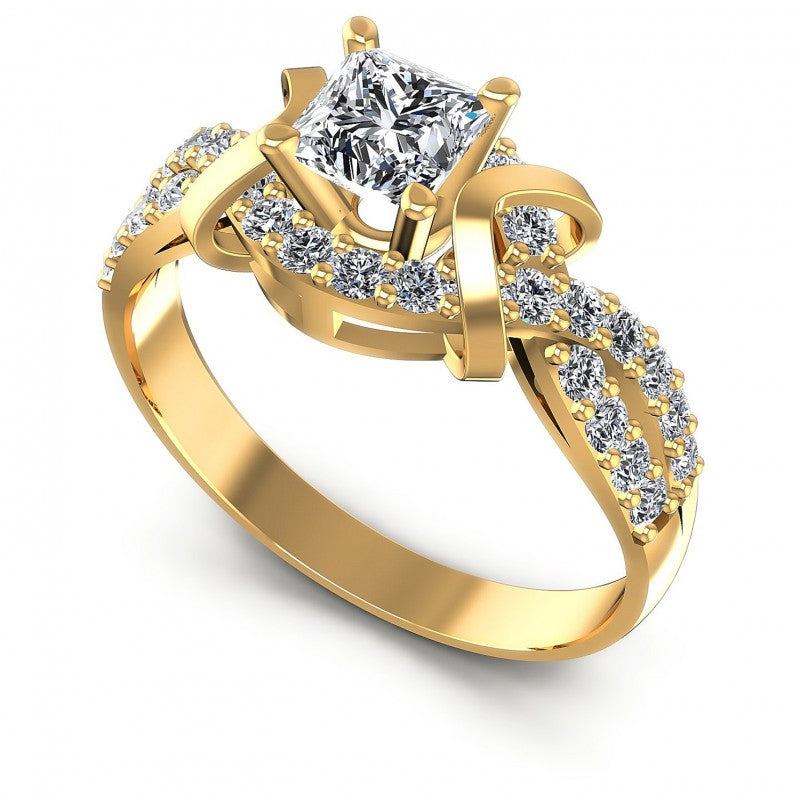Princess and Round Diamonds 1.05CT Engagement Ring in 14KT White Gold