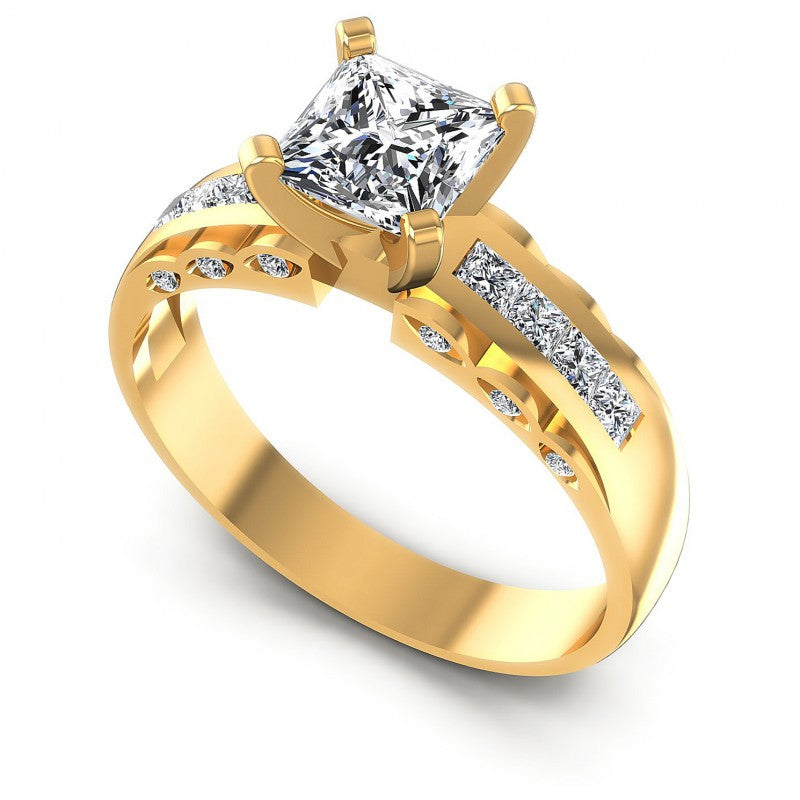 Princess and Round Diamonds 0.70CT Engagement Ring in 14KT White Gold