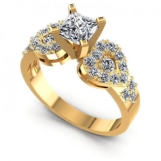 Princess and Round Diamonds 0.95CT Engagement Ring in 14KT White Gold