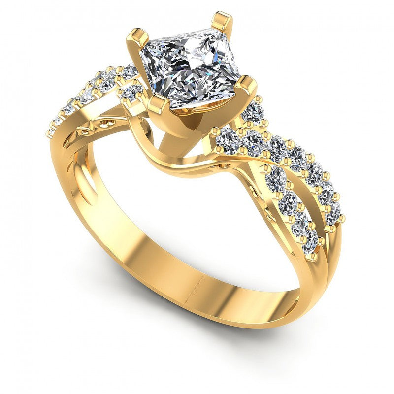 Princess and Round Diamonds 0.80CT Engagement Ring in 14KT White Gold