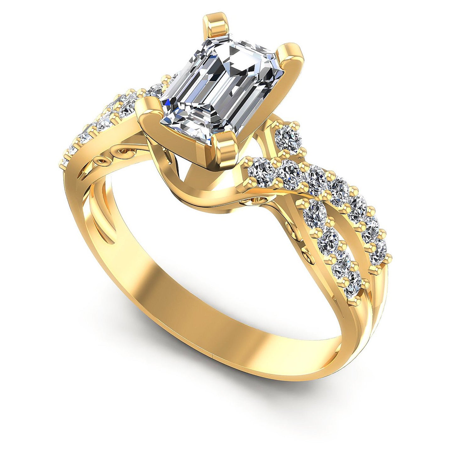0.80CT Emerald And Round  Cut Diamonds Engagement Rings