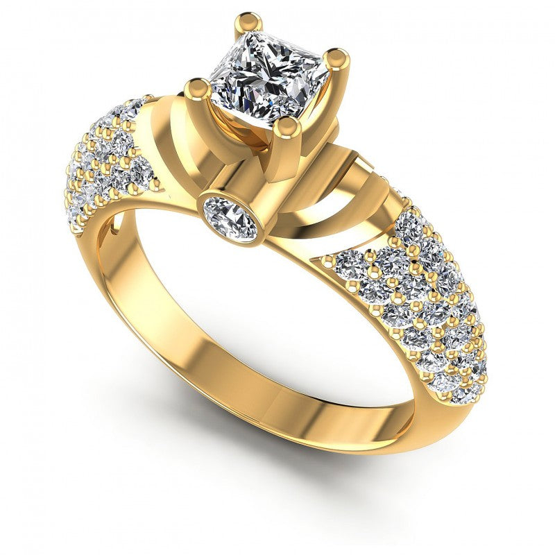 Princess and Round Diamonds 1.25CT Engagement Ring in 14KT White Gold