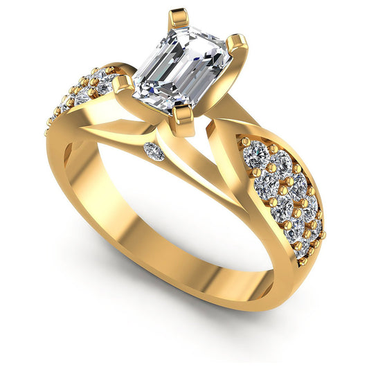 0.95CT Emerald And Round  Cut Diamonds Engagement Rings