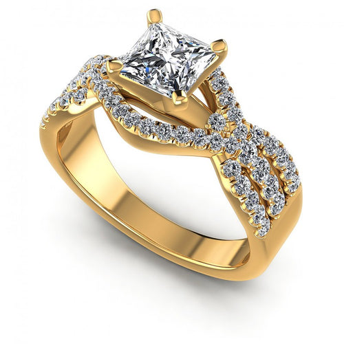 Princess and Round Diamonds 1.00CT Engagement Ring in 14KT White Gold