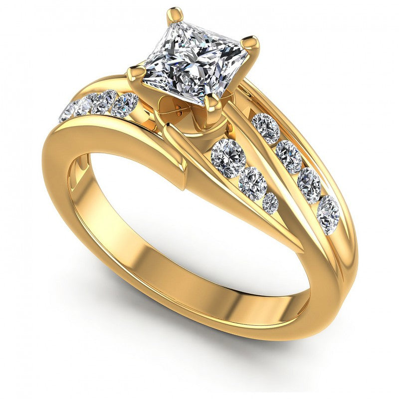 Princess and Round Diamonds 0.95CT Engagement Ring in 14KT White Gold