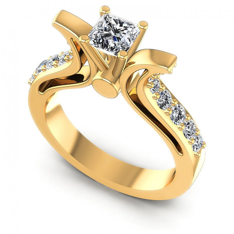 Princess and Round Diamonds 0.80CT Engagement Ring in 14KT White Gold