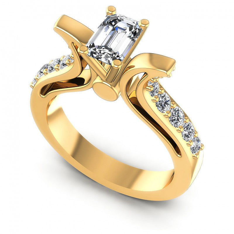 Round and Emerald Diamonds 0.80CT Engagement Ring in 14KT White Gold