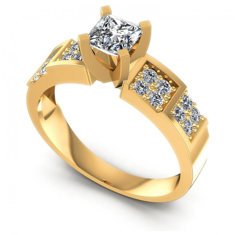 Princess and Round Diamonds 0.65CT Engagement Ring in 14KT White Gold