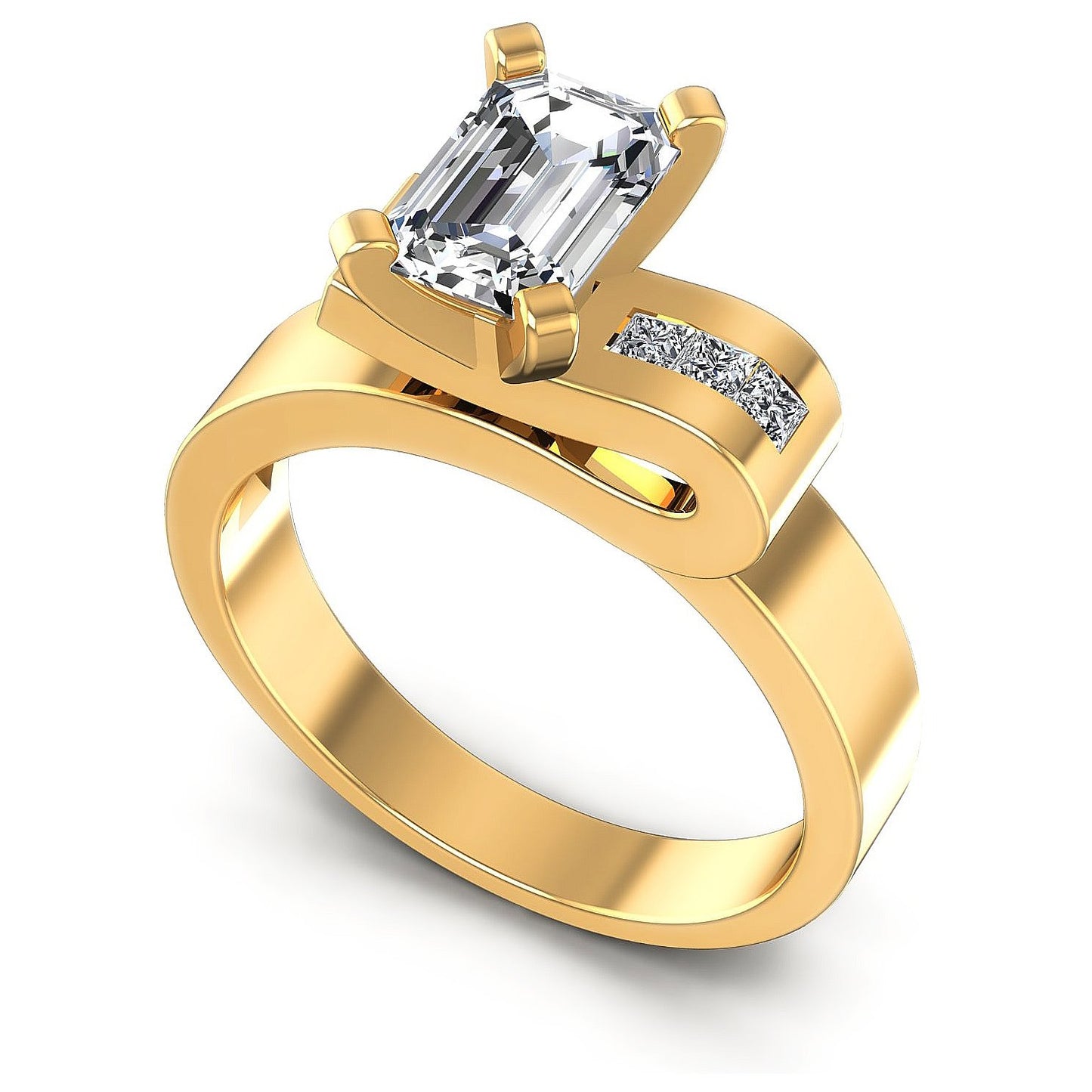 0.45CT Emerald And Princess  Cut Diamonds Engagement Rings
