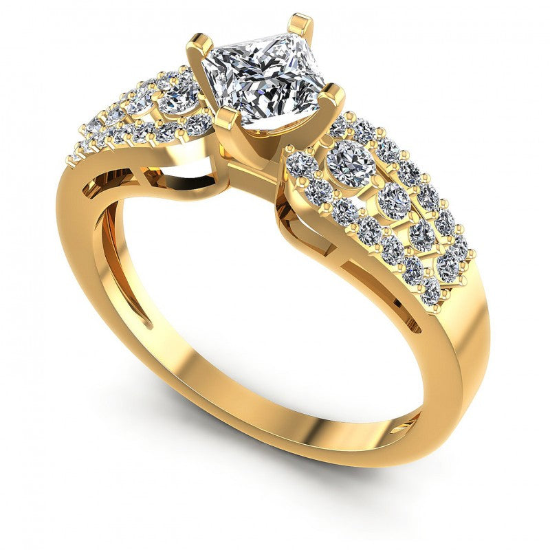 Princess and Round Diamonds 0.80CT Engagement Ring in 14KT White Gold