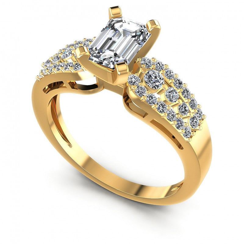 Round and Emerald Diamonds 0.80CT Engagement Ring in 14KT White Gold