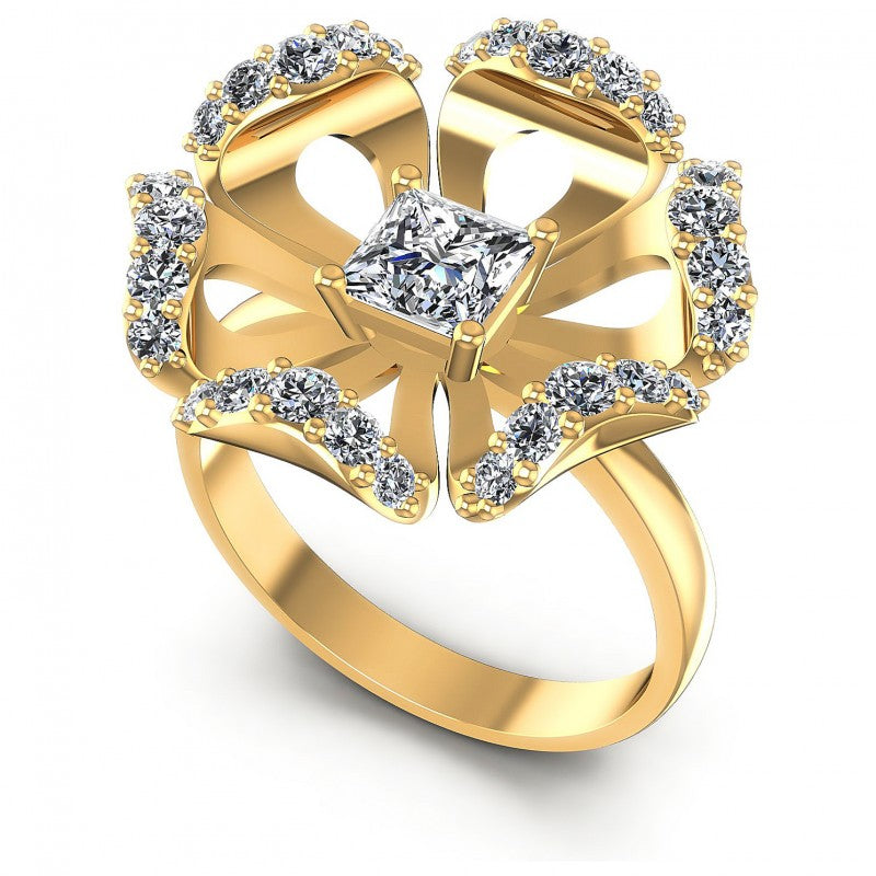 Princess and Round Diamonds 1.15CT Engagement Ring in 14KT White Gold