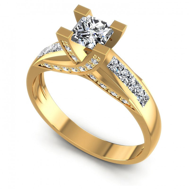 Princess and Round Diamonds 1.00CT Engagement Ring in 14KT White Gold