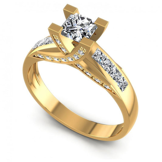 Princess and Round Diamonds 1.00CT Engagement Ring in 14KT White Gold