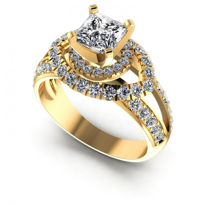 Princess and Round Diamonds 1.25CT Engagement Ring in 14KT White Gold