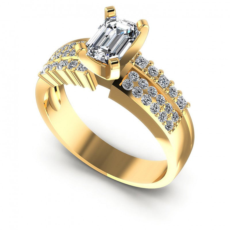Princess and Round and Emerald Diamonds 0.80CT Engagement Ring in 14KT White Gold