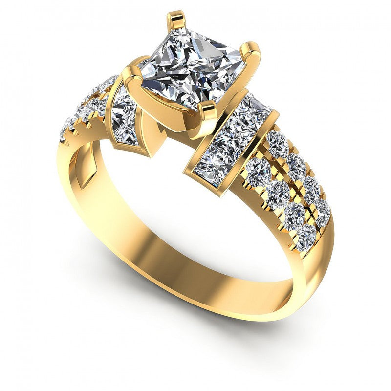 Princess and Round Diamonds 1.45CT Engagement Ring in 14KT White Gold