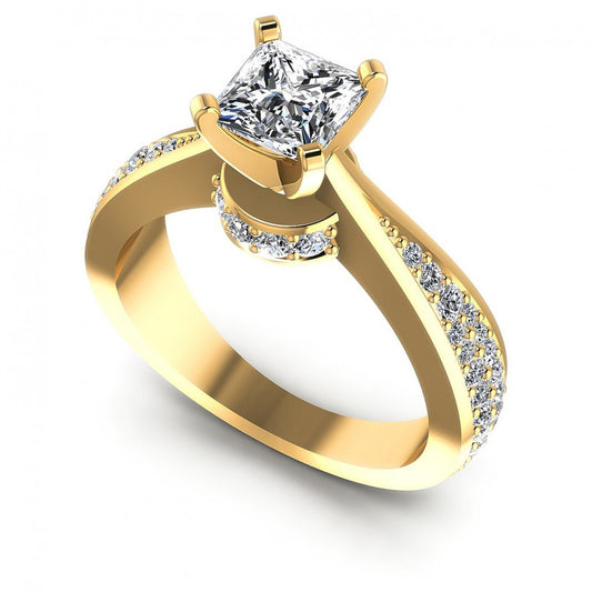 Princess and Round Diamonds 0.95CT Engagement Ring in 14KT White Gold