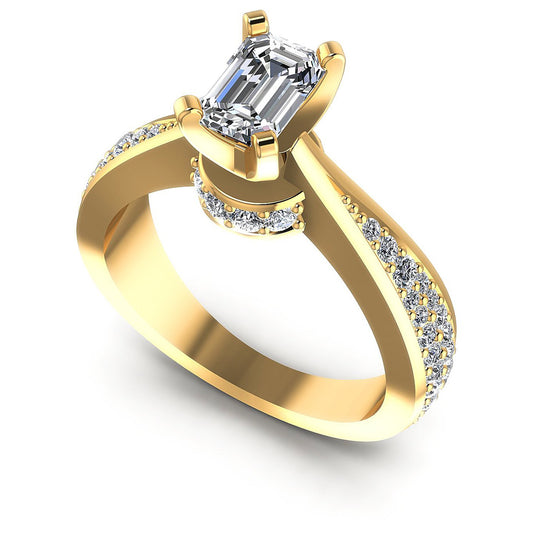 0.95CT Emerald And Round  Cut Diamonds Engagement Rings
