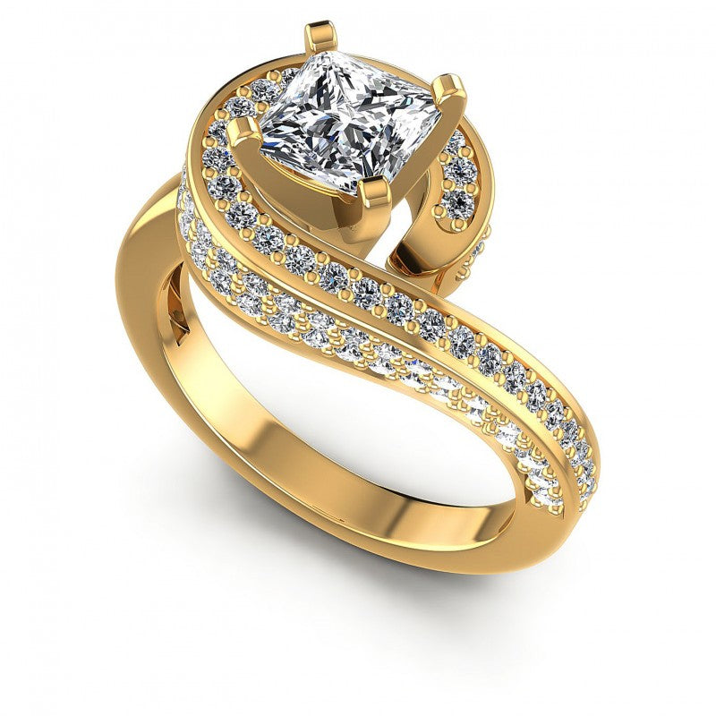 Princess and Round Diamonds 0.95CT Engagement Ring in 14KT White Gold