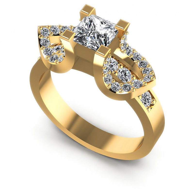 Princess and Round Diamonds 0.90CT Engagement Ring in 14KT White Gold