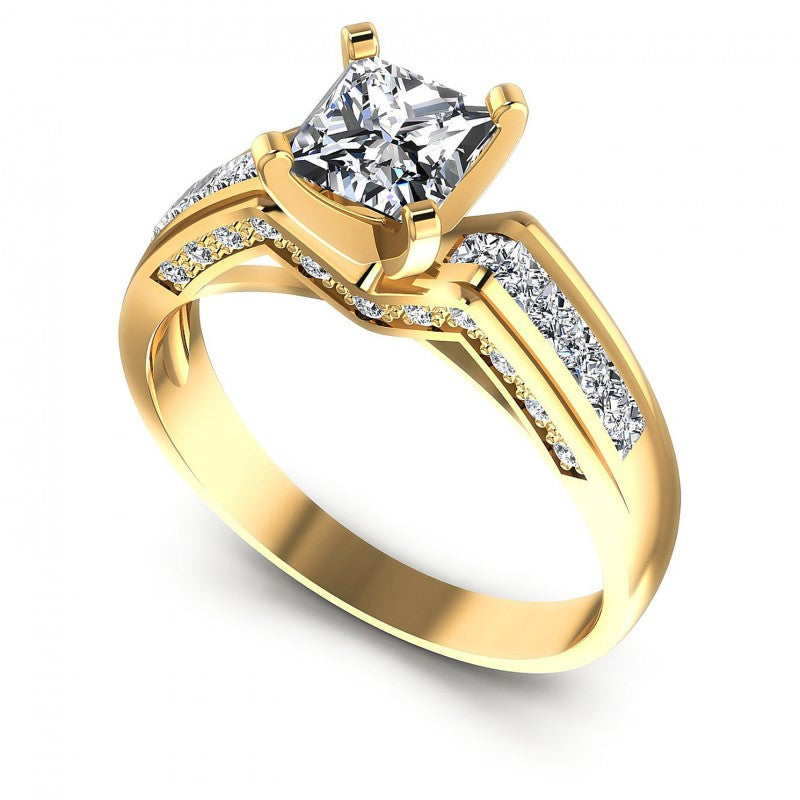 Princess and Round and Emerald Diamonds 0.80CT Engagement Ring in 14KT White Gold