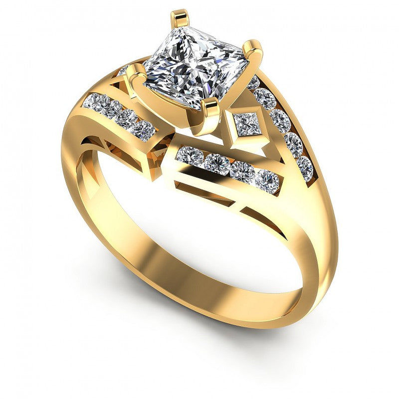 Princess and Round Diamonds 0.70CT Engagement Ring in 14KT White Gold