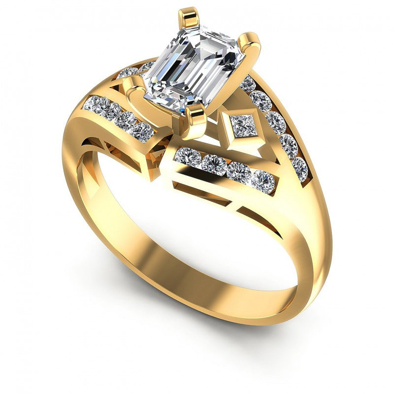 Round and Emerald Diamonds 0.70CT Engagement Ring in 14KT White Gold