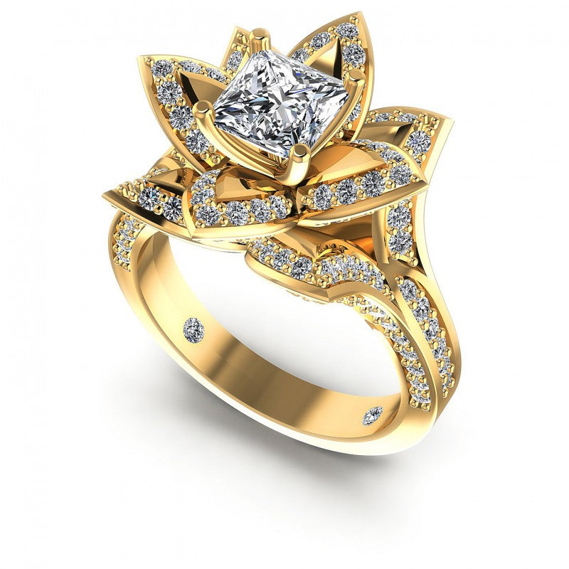 Princess and Round Diamonds 0.65CT Engagement Ring in 14KT White Gold