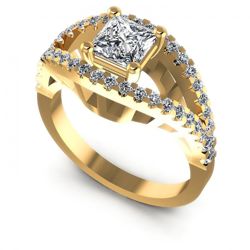 Princess and Round Diamonds 1.05CT Engagement Ring in 14KT White Gold