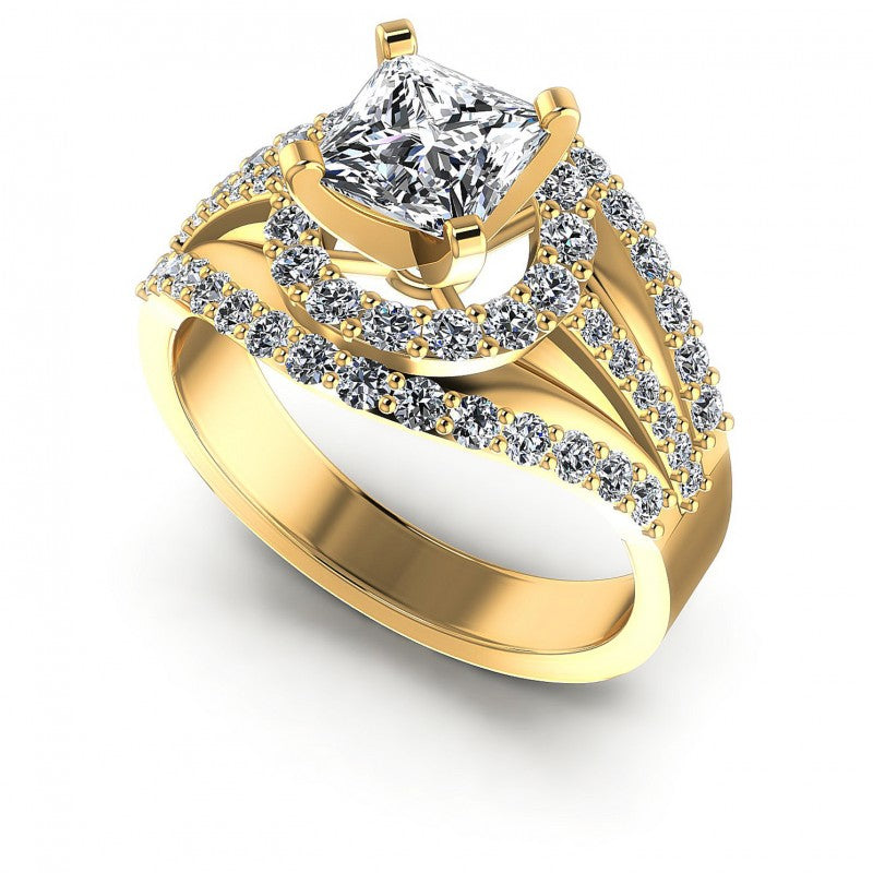 Princess and Round Diamonds 1.15CT Engagement Ring in 14KT White Gold