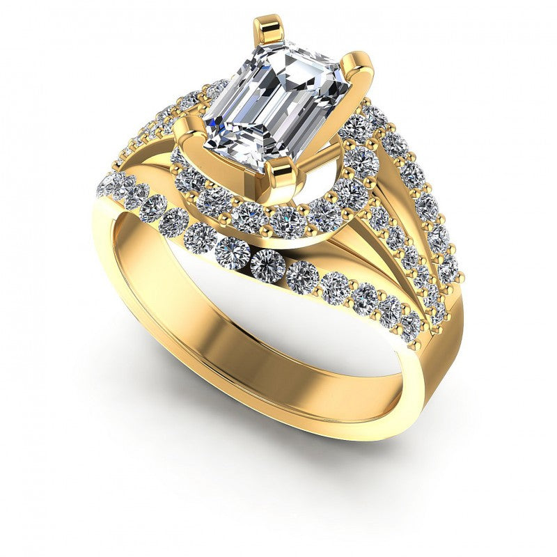 Round and Emerald Diamonds 1.15CT Engagement Ring in 14KT White Gold