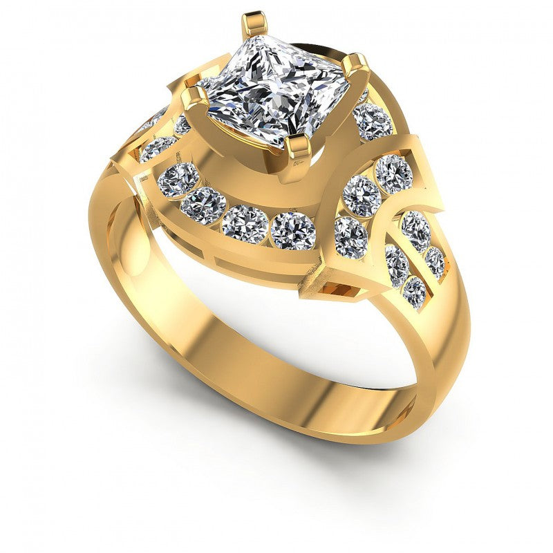 Princess and Round Diamonds 0.95CT Engagement Ring in 14KT White Gold