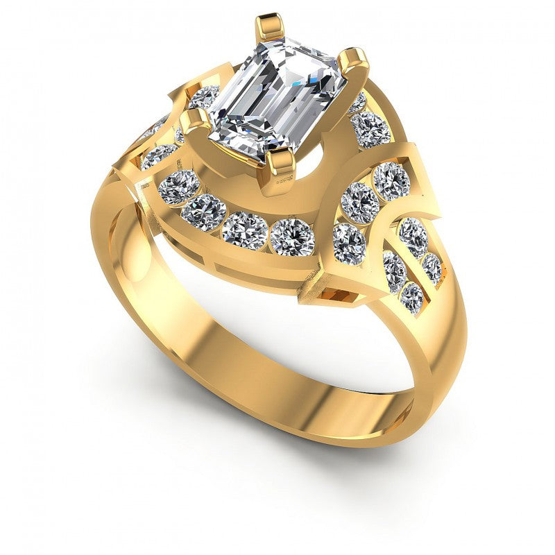 Round and Emerald Diamonds 0.95CT Engagement Ring in 14KT White Gold