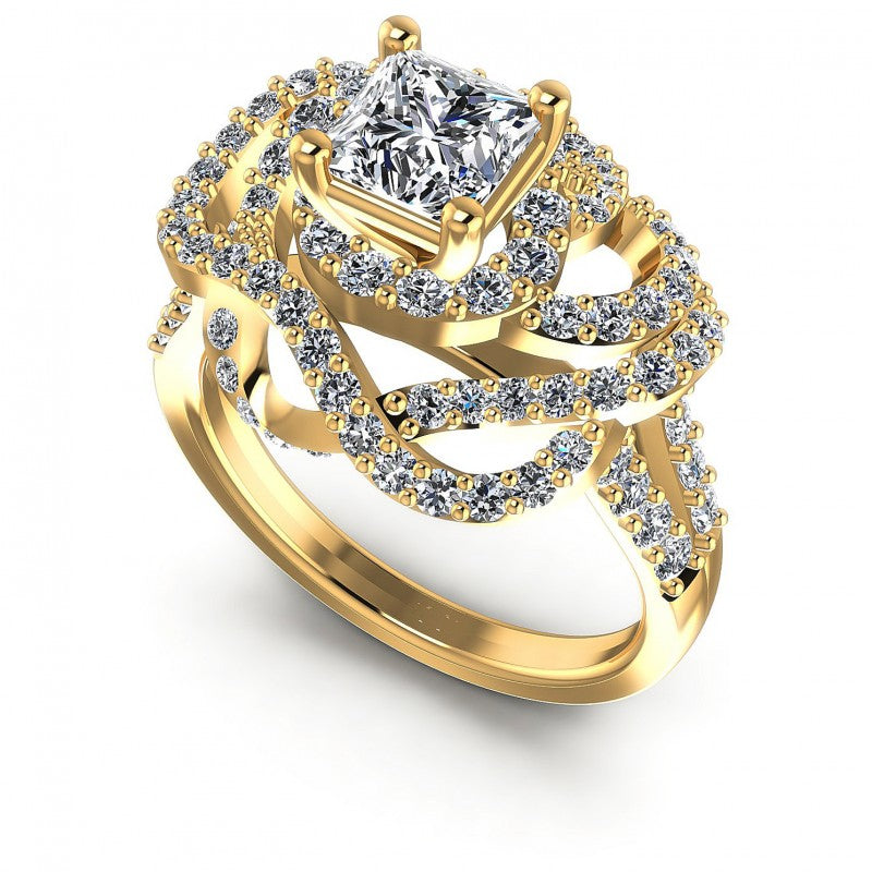 Princess and Round Diamonds 1.30CT Engagement Ring in 14KT White Gold