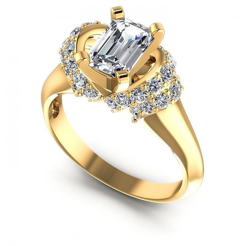 Round and Emerald Diamonds 0.95CT Engagement Ring in 14KT White Gold