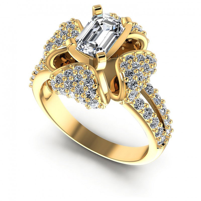 Round and Emerald Diamonds 1.40CT Engagement Ring in 14KT White Gold