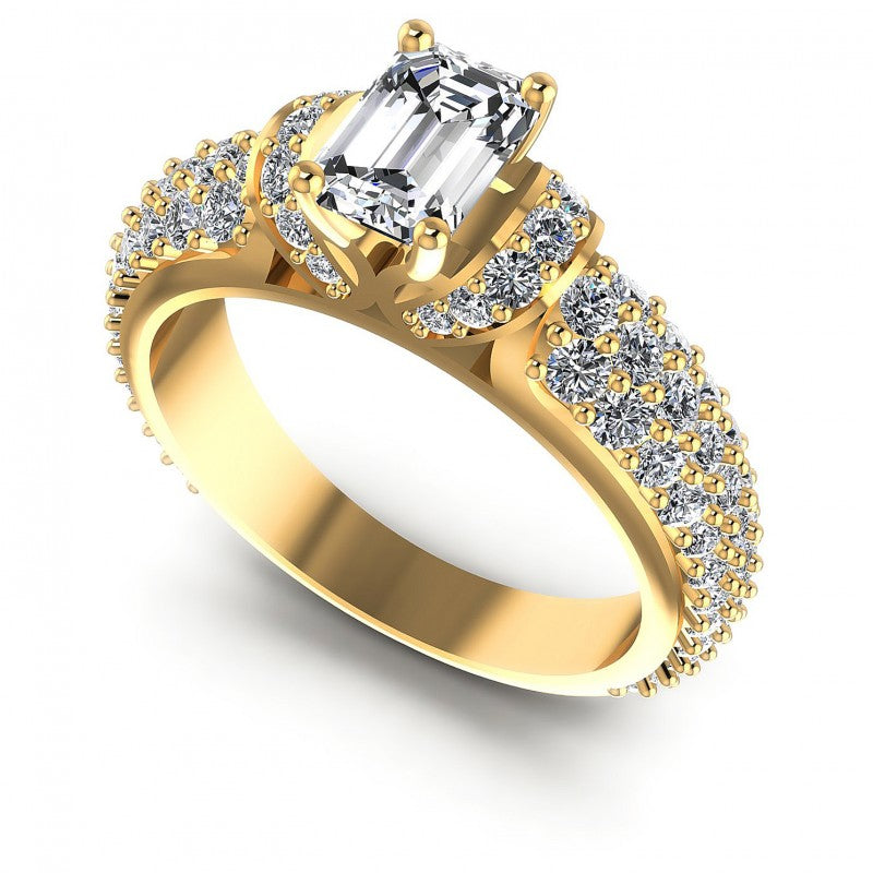 Round and Emerald Diamonds 1.35CT Engagement Ring in 14KT White Gold