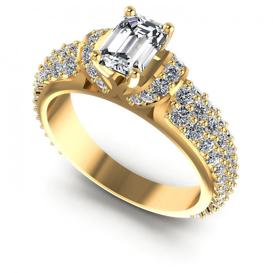 Round and Emerald Diamonds 1.35CT Engagement Ring in 14KT White Gold